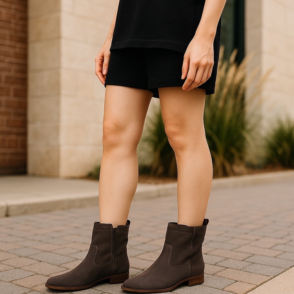 Frye Dark Brown Suede Cara Ankle Pull On Booties 9